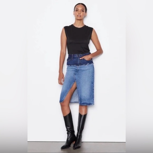 EUC FRAME- Two Tone Reconstructed Denim Skirt. Size 31 - Picture 2 of 12
